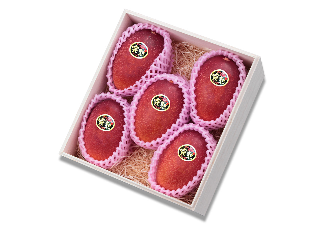 【宮崎産地厳選】上級 赤秀品(A品) 完熟マンゴー 高級木箱入 2L×5玉(税込・送料別)