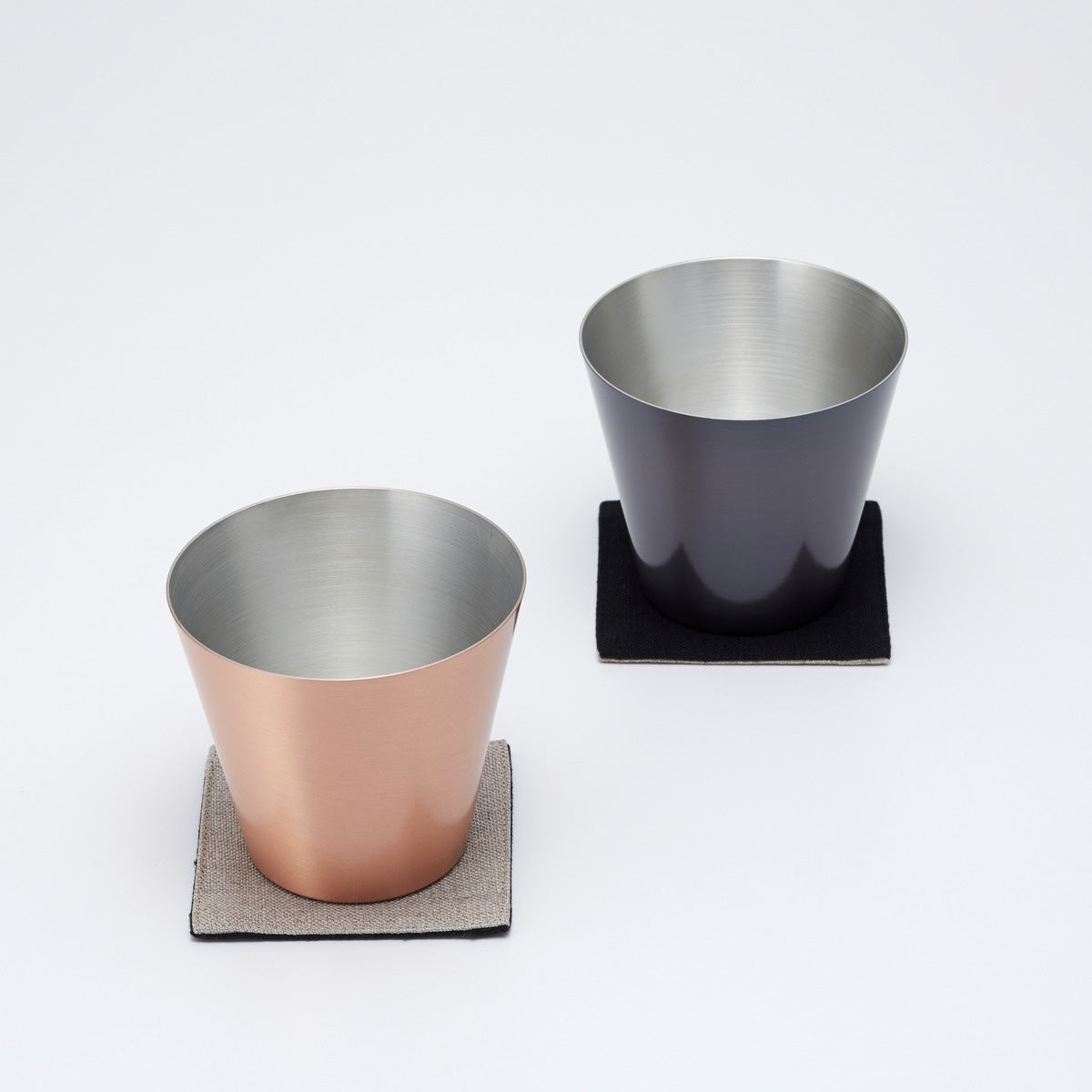 純銅製カップ2個セット コースター付 桐箱入り マット&ブラウン